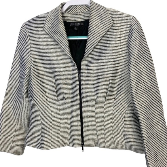 Lafayette 148 Women Gray Black  Metallic Shimmer Zipper Front Jacket Blazer - Picture 11 of 12